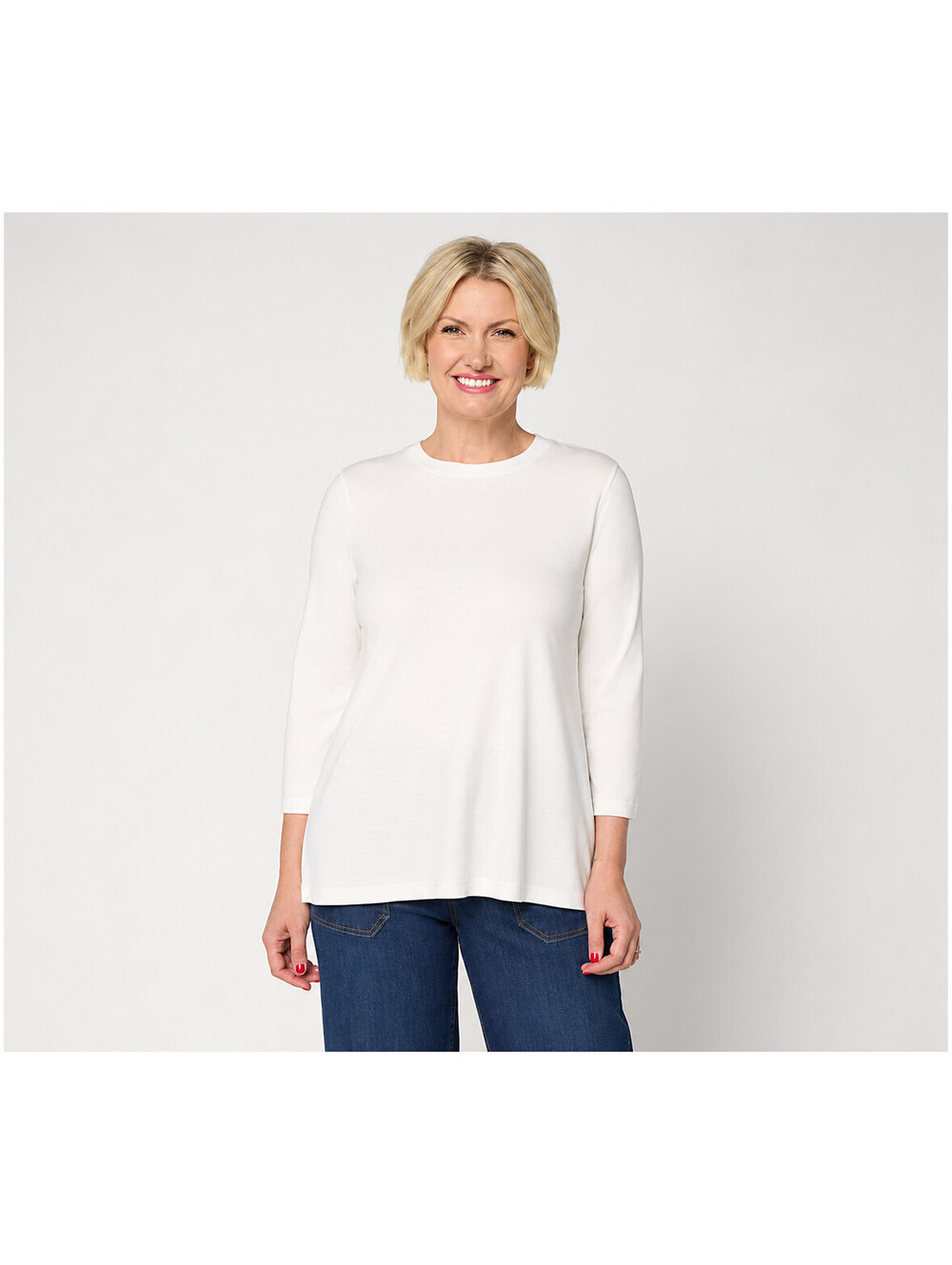 LOGO Principles by Lori Goldstein Stitch Detail 3/4-Sleeve Soft White,Medium